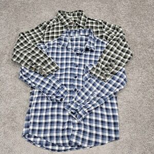 Highland Originals Mens Plaid Button Down Shirt Lot of 2 Blue Olive Green Size M